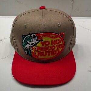 Tan and Red Embroidered Cap